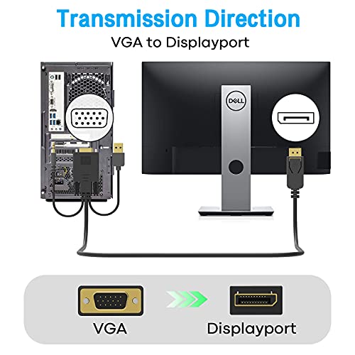TECHTOBOX VGA Displayport Kábel VGA-DP férfi Férfi Kábel Átalakító Támogatja a 1080P Full HD PC Laptop Grafikus Kártya Monitor vagy Projektor