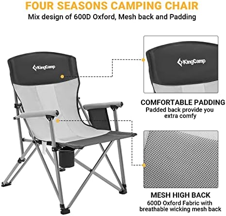 KingCamp Camping Összecsukható Kerti Szék Kerti Szék Kint Háló Vissza, Könnyű, Hordozható Kemping Szék, nagy teherbírású Felnőttek pohártartó