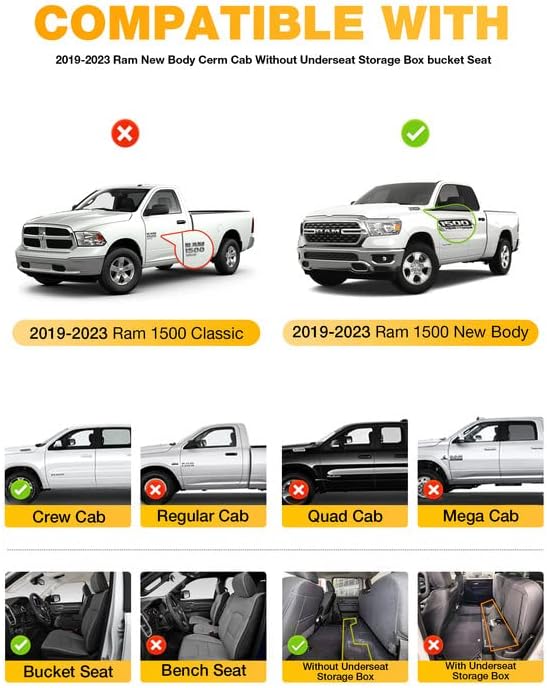 3W Szőnyegek Alkalmas 2019-2023 Dodge Ram 1500 Crew Cab New Test (NEM Klasszikus Modellek), Anélkül, Tároló, TPE Minden Időjárási