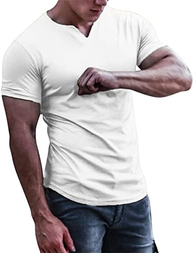 DGHM-JLMY Férfi egyszínű Körbe V-Nyakú Póló Szakaszon Rövid Ujjú Testépítő Edzés Tee Nyári Muscle Sport Póló